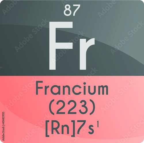 Fr Francium Alkali metal Chemical Element Periodic Table. Square vector illustration, colorful clean style Icon with molar mass, electron config. and atomic number for Lab, science or chemistry