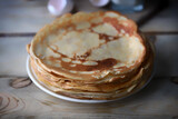 A stack of pancakes on a plate. Pancakes for Shrovetide.