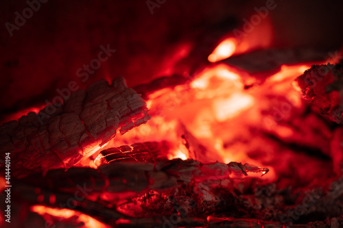 embers in the fireplace in winter