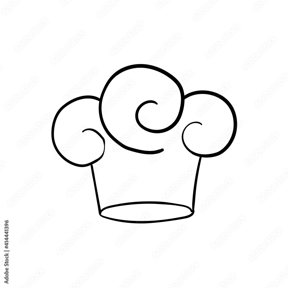 Cook chef hat or cap in outline sketch cartoon style. Coloring vector hand drawn kitchen staff uniform headwear for restaurant or cafe Cook chef hat or cap in outline sketch cartoon style. Coloring vector hand drawn kitchen staff uniform headwear for restaurant or cafe