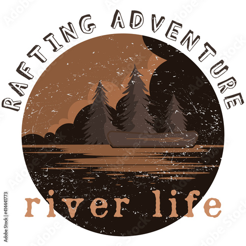 Rafting adventure river life scene vector adventure style wallpaper background