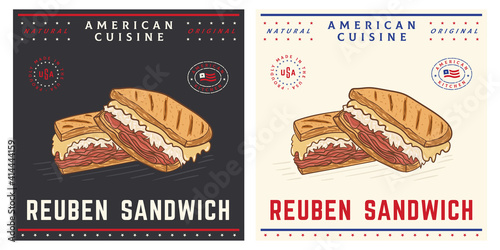 Reuben Sandwich American grilled food illustration