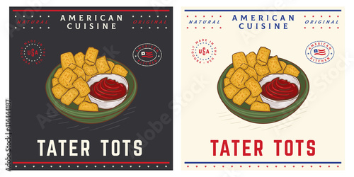 Tater tots grated potatoes with sauce American food