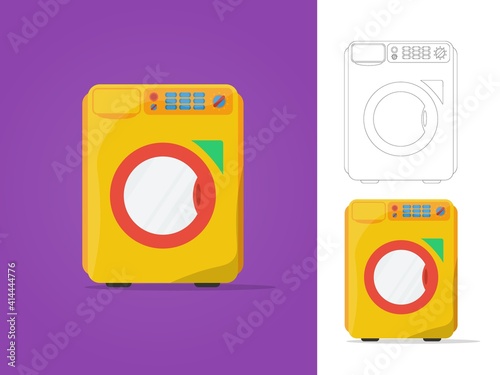 Washing machine isolated. Front view, close-up. Vector illustration in flat style.
