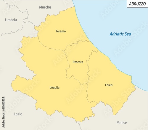 The Abruzzo colorful administrative map with labels, Italy