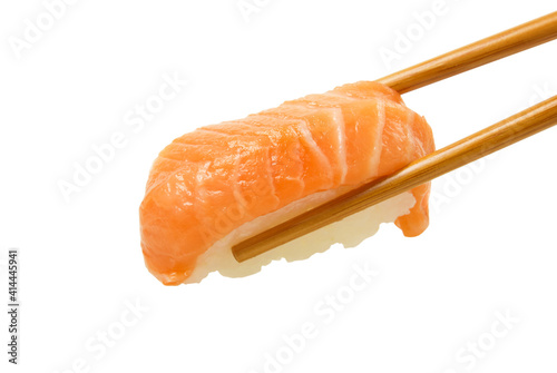 Salmon sushi nigiri isolate on white.