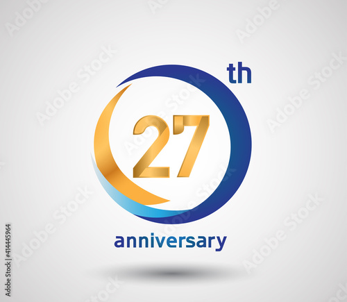 27 anniversary design with blue and golden circle isolated on white background can be use for invitation and special celebration moment