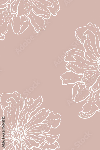 Soft flourish background drawed with wavy lines. Beautiful floral petals with copy space