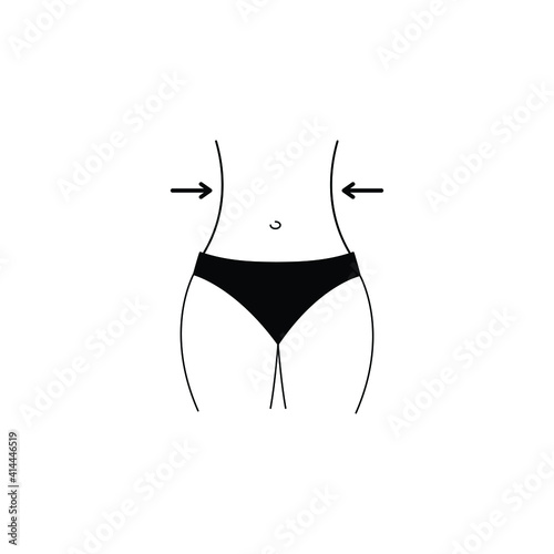 Diet icon, fitness icon. Women waist with arrow