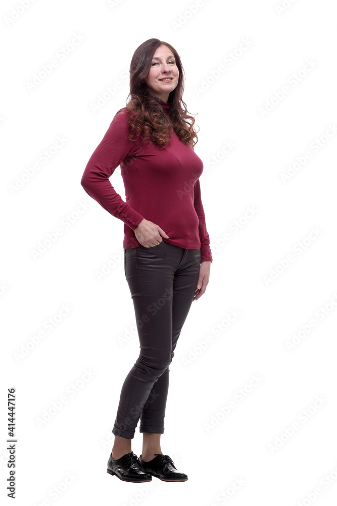 in full growth. a young woman in a red jumper. in full growth. a young woman in a red jumper.