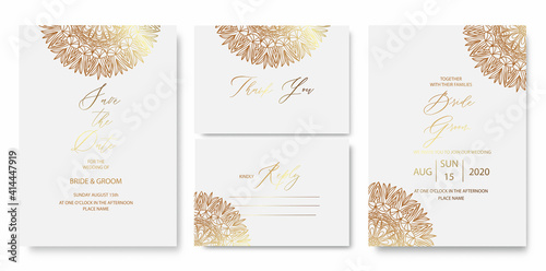 Canvas Print Wedding invitation card with gold luxury mandala design