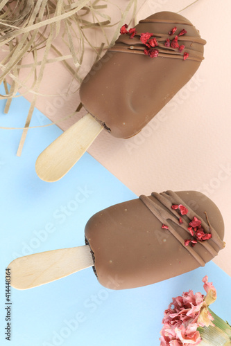 Potato dessert on a stik. Cake chocolate background