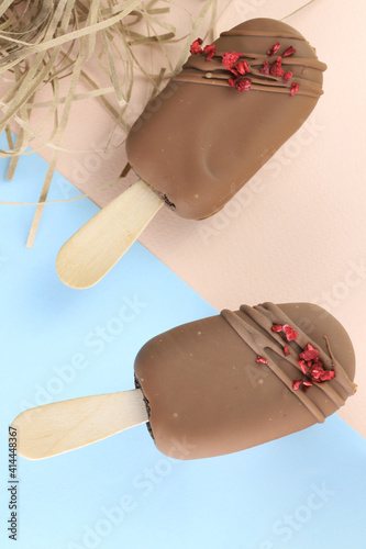 Potato dessert on a stik. Cake chocolate background