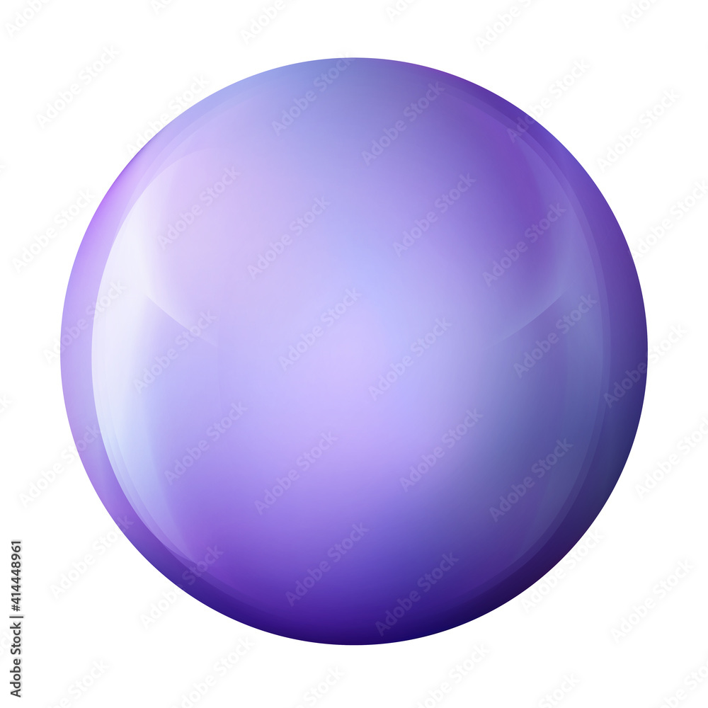 Glass colorful ball or precious pearl. Glossy realistic ball, 3D abstract vector illustration highlighted on a white background. Big metal bubble with shadow.
