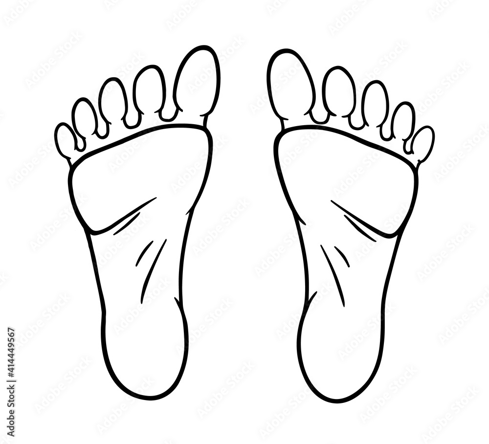 Human feet black silhouette. Symbol footprint with toes. Foot print brush. Coloring style Human feet black silhouette. Symbol footprint with toes. Foot print brush. Coloring style