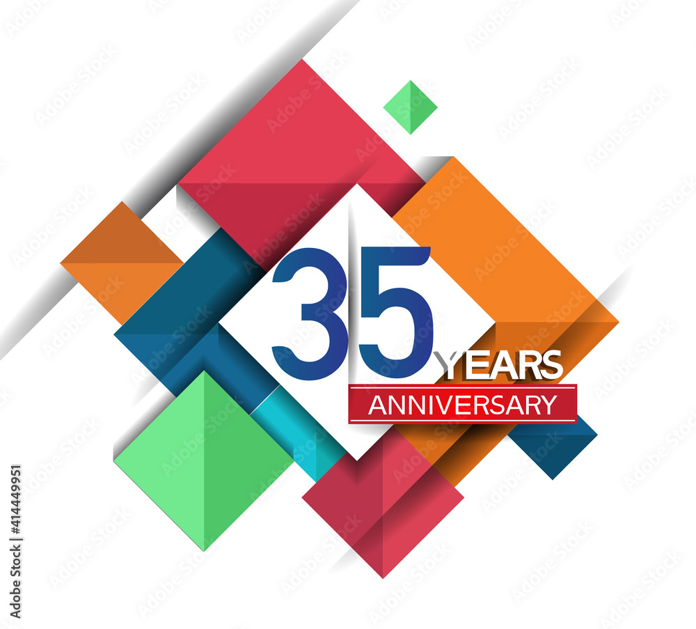 35 years anniversary design colorful square style isolated on white background can be use for invitation, party, and celebration event 35 years anniversary design colorful square style isolated on white background can be use for invitation, party, and celebration event