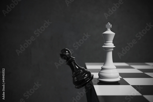 black pawn defeats white king at chess, Chess board game concept of business strategy idea