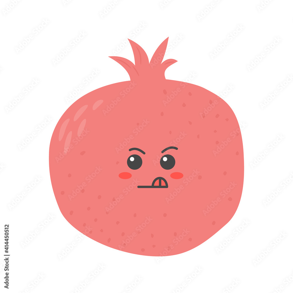 Obraz premium pomegranate fruit flat design emoji vector illustration isolated on white background