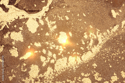 Vinatge abstract gold and chocolate brown marble pattern with sparkles. Vector background in alcohol ink technique with glitter. Template for banner, poster design. Fluid art painting
