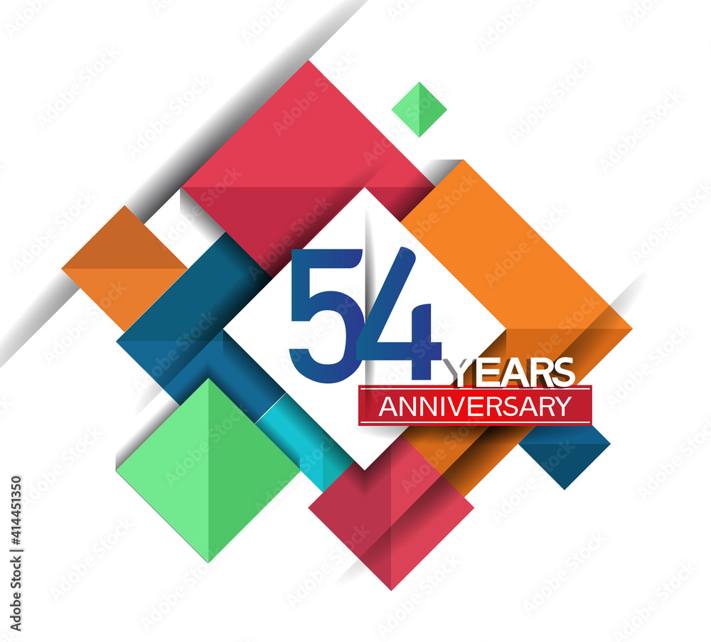 54 years anniversary design colorful square style isolated on white background can be use for invitation, party, and celebration event 54 years anniversary design colorful square style isolated on white background can be use for invitation, party, and celebration event