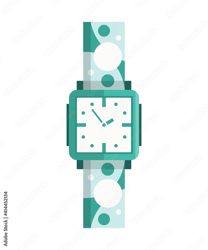 Classic men or women watch icon. Watch for businessman, smartwatch and fashion clock. Flat style illustration with bracelet isolated on white background Classic men or women watch icon. Watch for businessman, smartwatch and fashion clock. Flat style illustration with bracelet isolated on white background