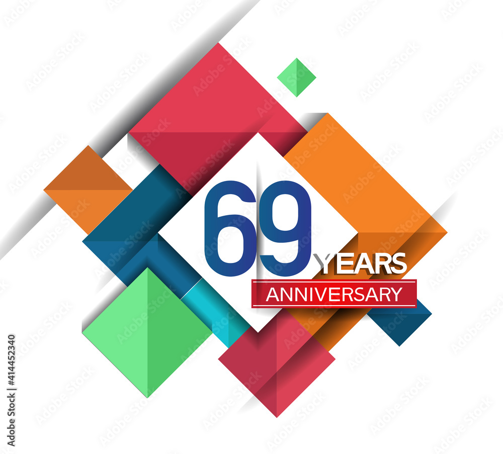 69 years anniversary design colorful square style isolated on white background can be use for invitation, party, and celebration event 69 years anniversary design colorful square style isolated on white background can be use for invitation, party, and celebration event