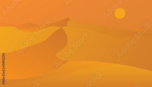 Desert landscape with dunes, vector nature horizontal background, vector illustration.