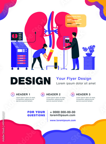 Doctors conducting dialysis procedure for kidney treatment. Vector illustration for patient hemodialysis, healthcare, blood transfusion, internal injection, kidney disease concept