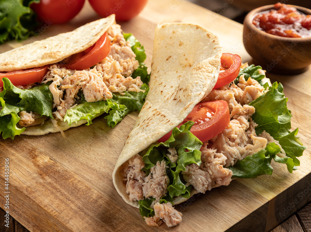 Chicken Tacos With Lettuce and Tomato