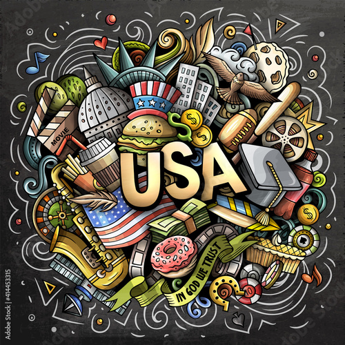 Photography USA hand drawn cartoon doodle illustration.
