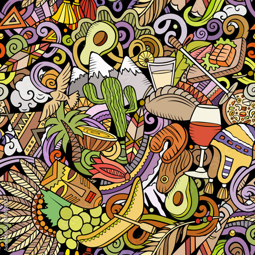 Cartoon doodles Chile seamless pattern.