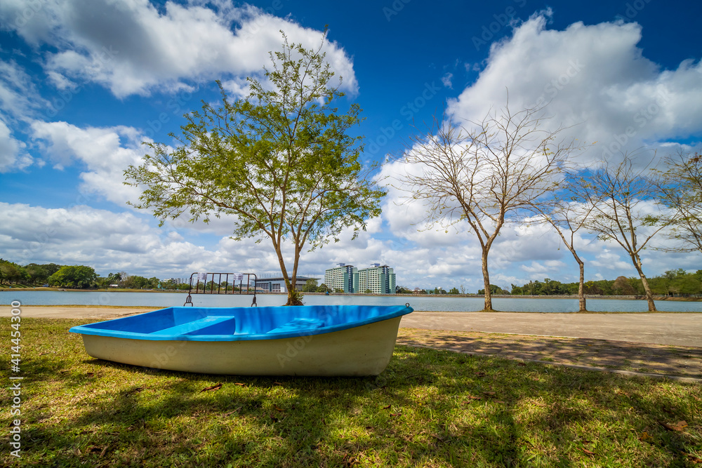 Boats moored on land and blue sky. Boats moored on land and blue sky.