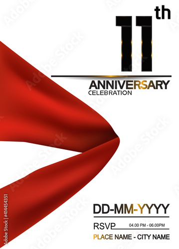 11 anniversary design with big red ribbon isolated on white background can be use for banner, greeting card, invitation and celebration moment