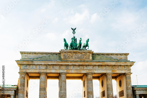 Brandenburg Gate (Brandenburger Tor) famous landmark in Berlin, Germany, rebuilt in the late 18th century as a neoclassical triumphal arch in Berlin