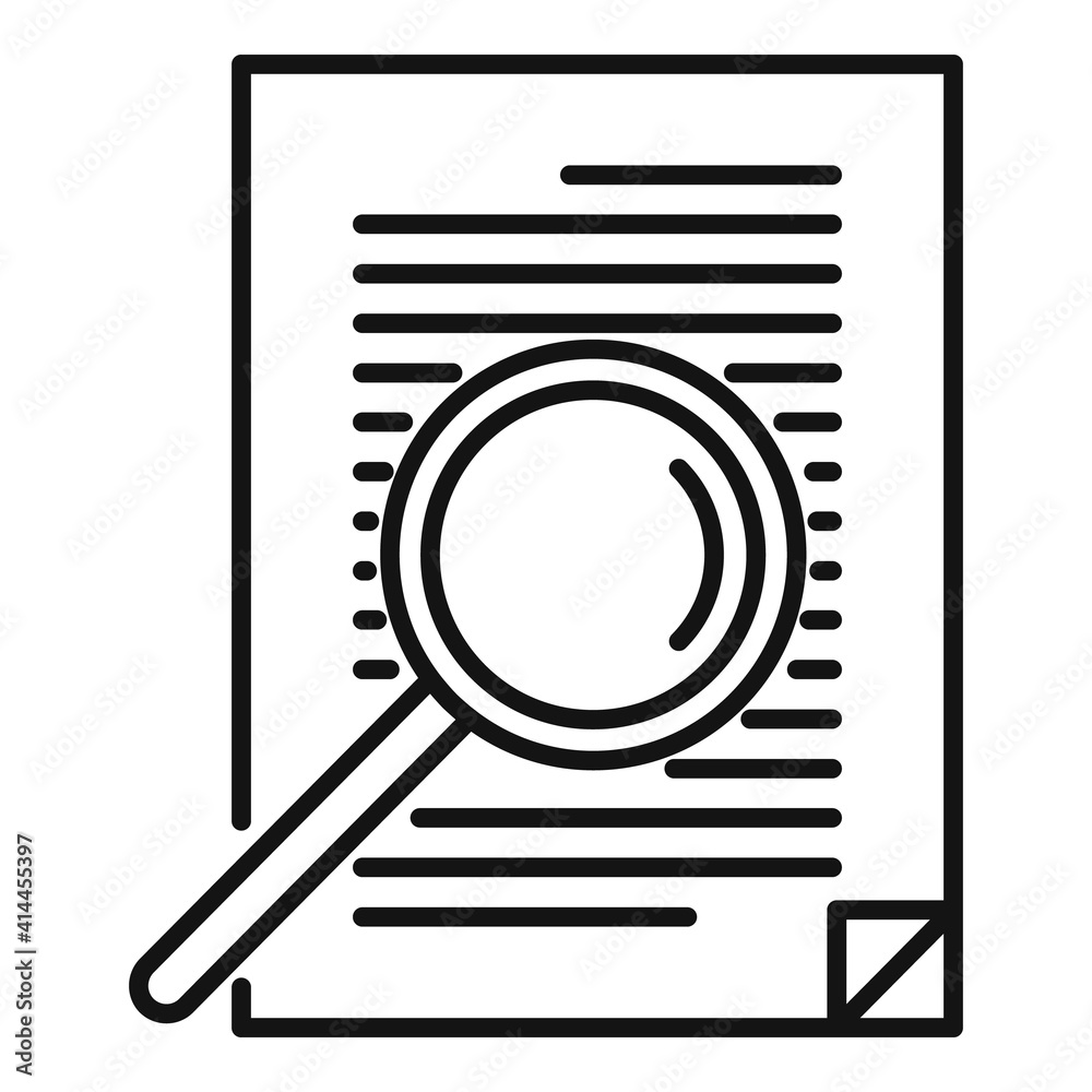 Notary magnifier paper icon. Outline notary magnifier paper vector icon for web design isolated on white background Notary magnifier paper icon. Outline notary magnifier paper vector icon for web design isolated on white background