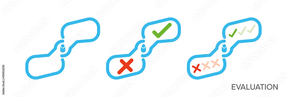 Evaluation set. Cross and tick feedback speech bubble icon. Vector Design. Comment icon vector. Speech bubble icon symbol. Message - colorful vector icon on a white background. Evaluation set. Cross and tick feedback speech bubble icon. Vector Design. Comment icon vector. Speech bubble icon symbol. Message - colorful vector icon on a white background.