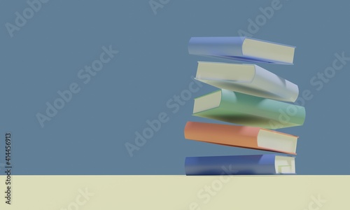 Floating books with pastel colors in blue background