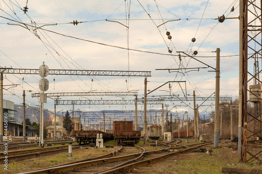 Georgia, Tbilisi. Railway junction. Old railway cars. Freight and passenger wagons out of service. Georgia, Tbilisi. Railway junction. Old railway cars. Freight and passenger wagons out of service.