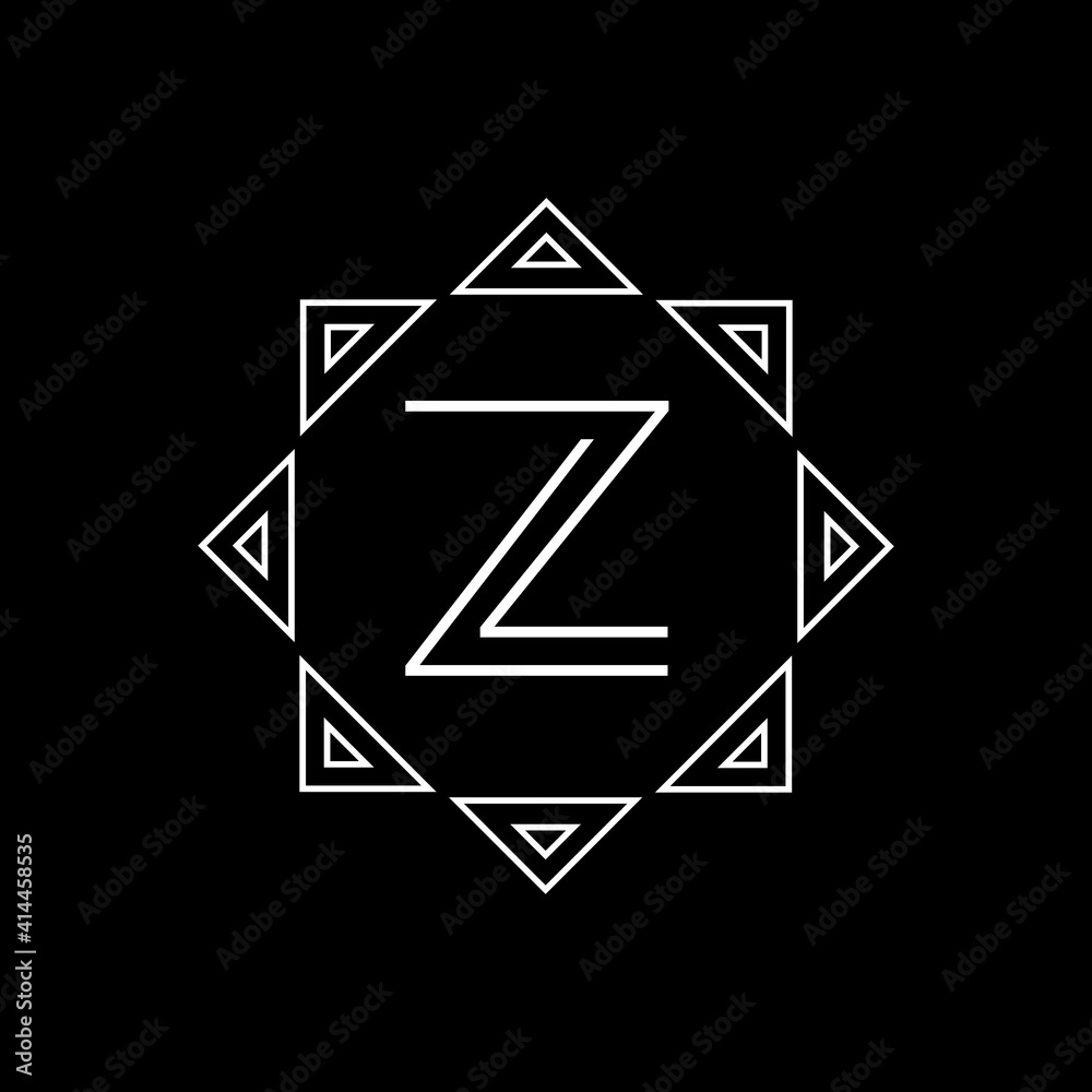 Vector geometric abstract linear logo on a black background.. Vector letter logo. Emblem with the letters L and Z. Vector geometric abstract linear logo on a black background.. Vector letter logo. Emblem with the letters L and Z.
