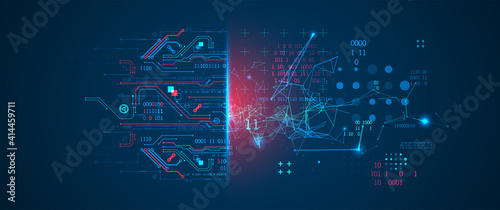 Abstract background on technological and scientific topics. Plexus effect with various techno details with a place under the text. Vector format.