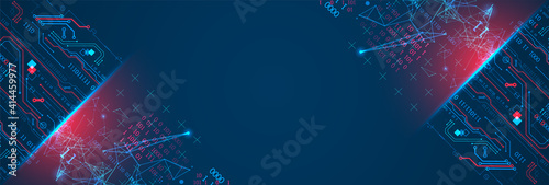 Abstract background on technological and scientific topics. Plexus effect with various techno details with a place under the text. Vector format.
