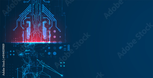Abstract background on technological and scientific topics. Plexus effect with various techno details with a place under the text. Vector format.