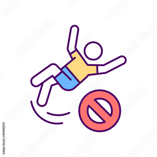 Occupational safety compliance RGB color icon. Reducing slips, trips and falls risk in workplace. Avoiding flooring hazards. Safe workspace. Floor treatment. Dry surfaces. Isolated vector illustration