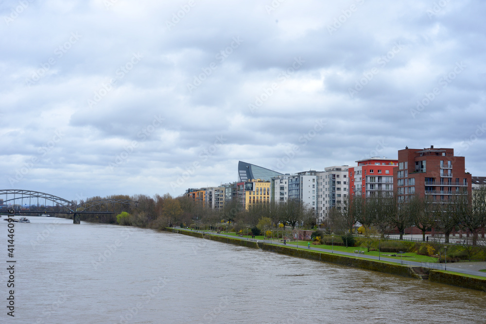 Frankfurt, Germany dark clouds over the town, view to the Westend and the rhine river Frankfurt, Germany dark clouds over the town, view to the Westend and the rhine river