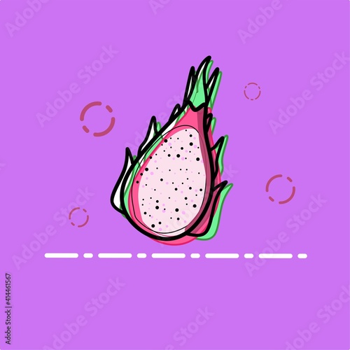 Vector illustration of strawberry with color out of the line and surrounded by bubbles in incomplete icon style. Colored fruit icon. Fruit mascot design.