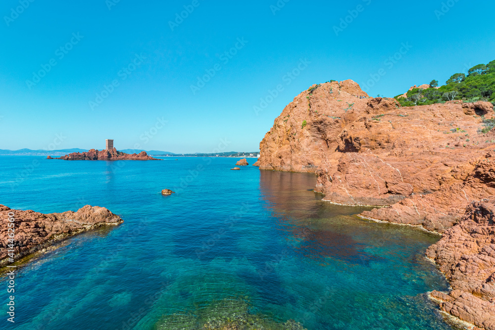 stoner tower on a rocky island in the Mediterranean sea on the French Riviera stoner tower on a rocky island in the Mediterranean sea on the French Riviera