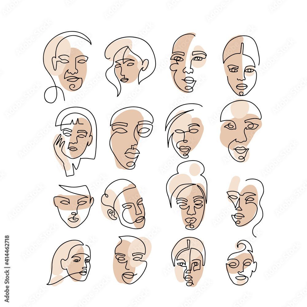 Set of abstract face one line drawing. Portrait minimalistic style. Fine one line drawing abstract female face. One line drawing abstract faces. Modern continuous line art big collection. Set of abstract face one line drawing. Portrait minimalistic style. Fine one line drawing abstract female face. One line drawing abstract faces. Modern continuous line art big collection.