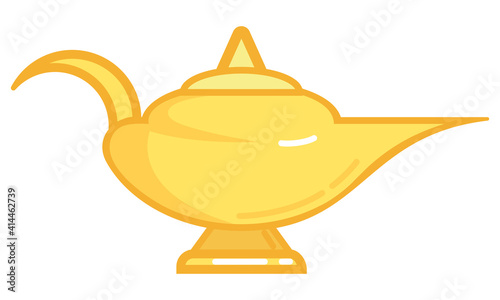 Magic lamp in linear color style. Antique golden object.