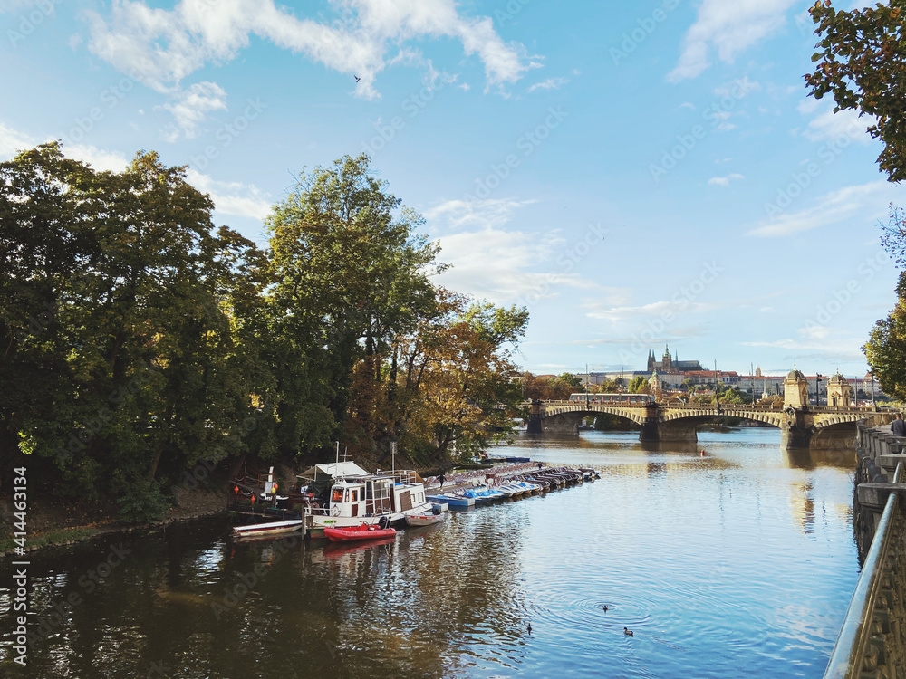 Fototapeta premium Boat on river in Prague