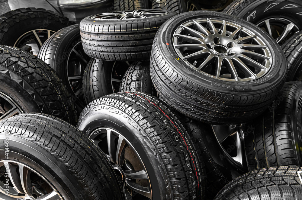 Warehouse, shop of tires of different sizes